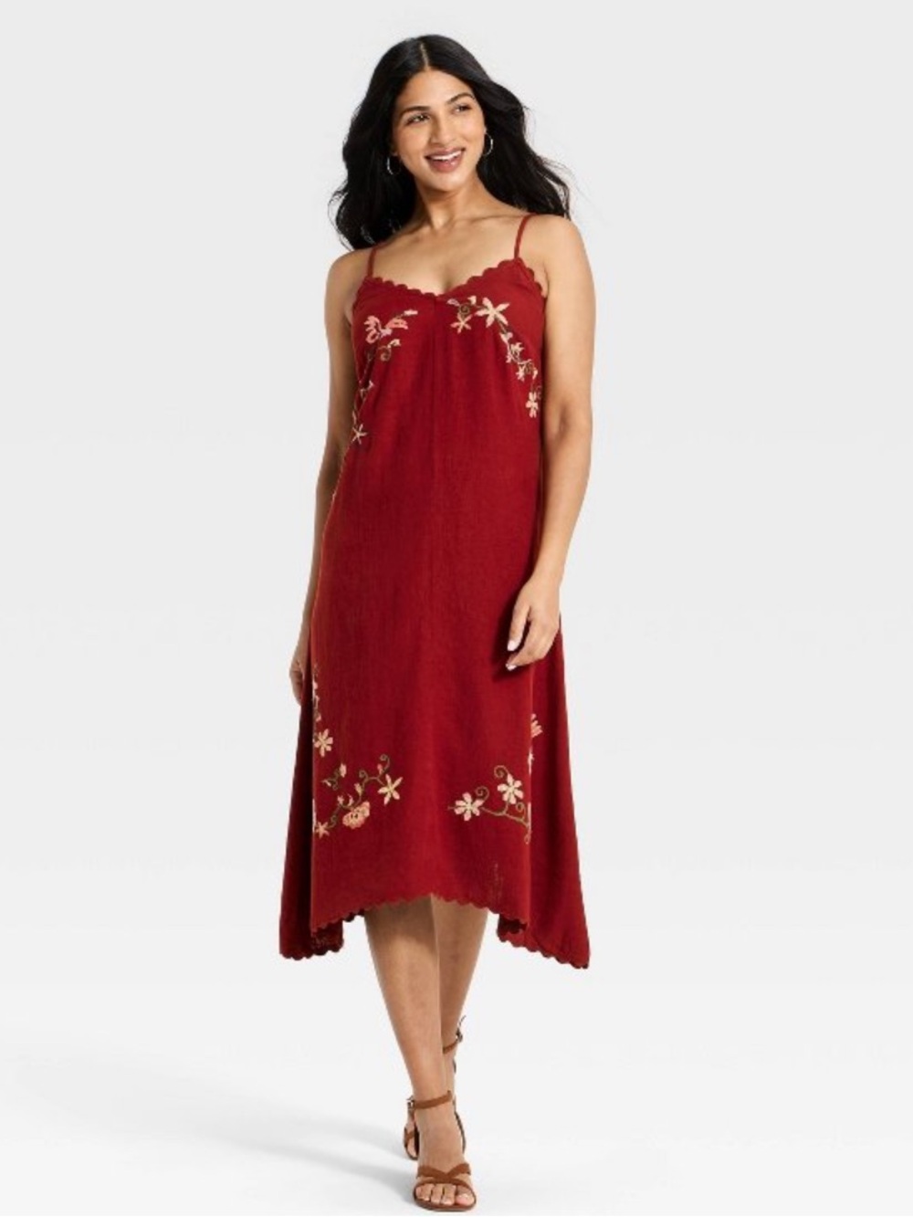 NWT Linen Embroidered Midi High Low Dress